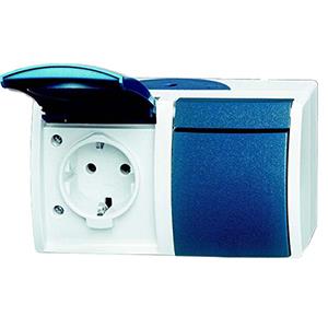 Busch Jaeger SWD opbouw stopcontact RA dubbel horizontaal blauw 4696010