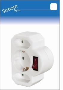 Randaarde stekkeradapter 2 x euro + 1 x RA met schakelaar wit - 6640895