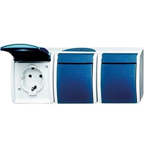 Busch Jaeger SWD opbouw stopcontact RA 3 voudig horizontaal blauw 4696060