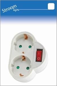 Randaarde stekkeradapter 2-voudig met schakelaar wit - 6640885