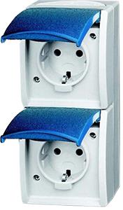Busch Jaeger SWD opbouw stopcontact RA dubbel verticaal blauw 4696020