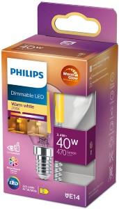 Philips LED kogel E14 3,4-40W filament helder WarmGlow blister - 5101508