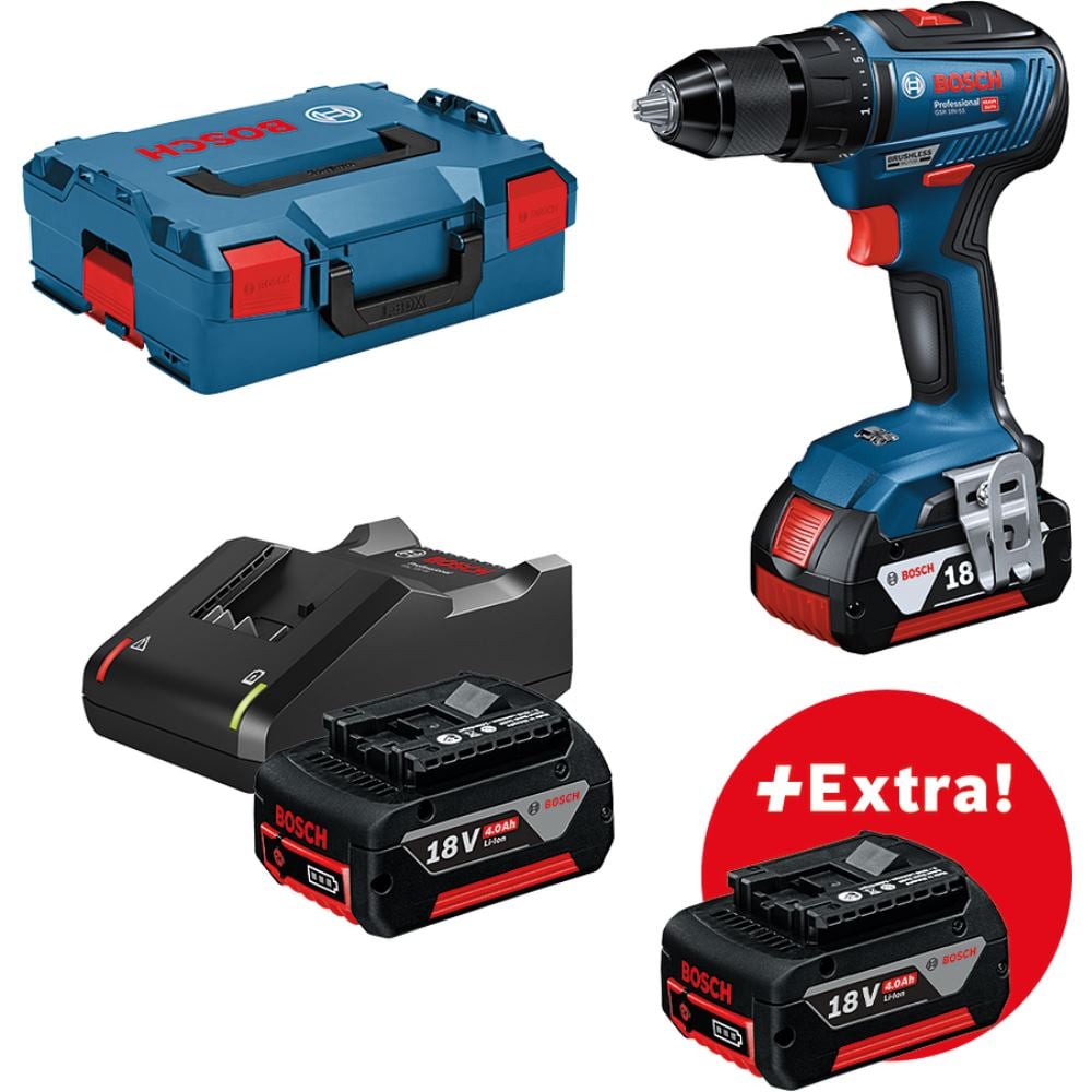 Bosch Blauw GSB 18V-55 Professional Accuklopboor/schroefmachine I L-Boxx | 3 accu&apos;s 5.0Ah in L-Boxx - 0615990L86
