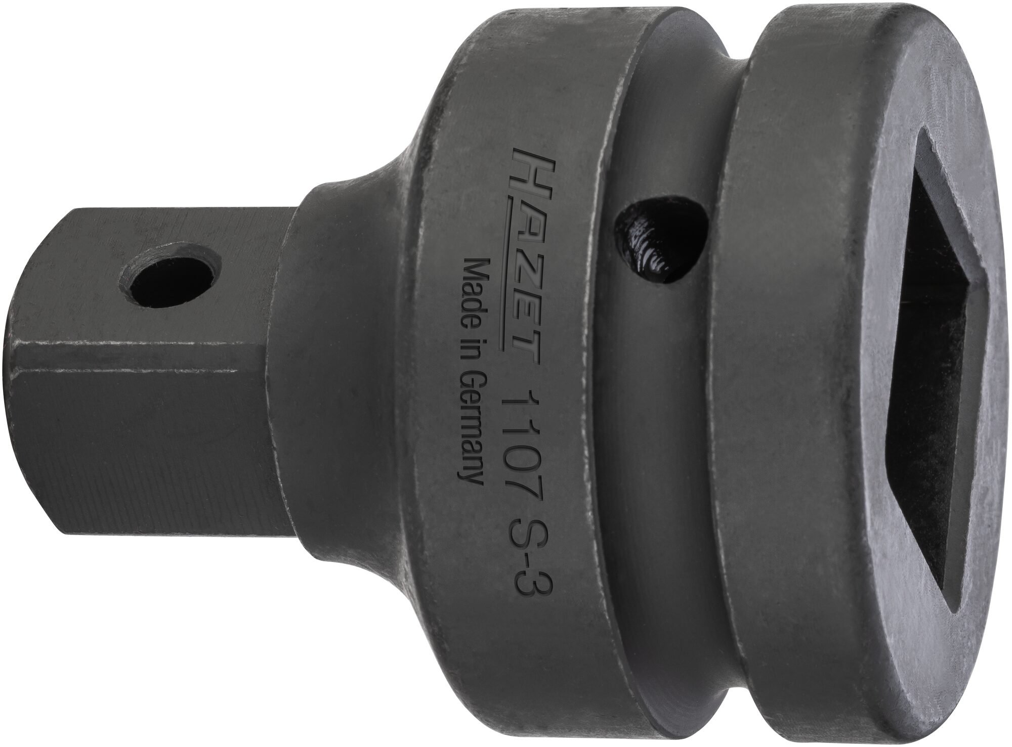 HAZET Verloopstuk 1107S · 1 inch (25 mm) vierkant hol · 3/4 inch (20 mm) vierkant massief · Lengte: 70 mm