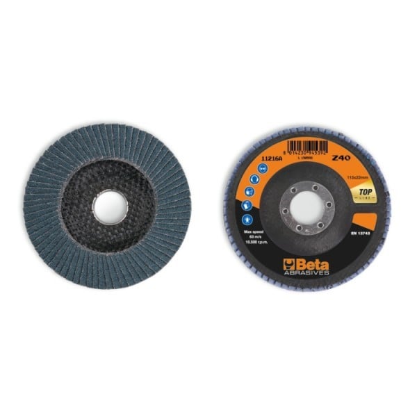 Beta 11216A 60 Lamellen slijpschijf met zirkonium schuurmateriaal | glasfiber steunschijf | enkele lamel constructie | 10 stuks - 112160006 112160006