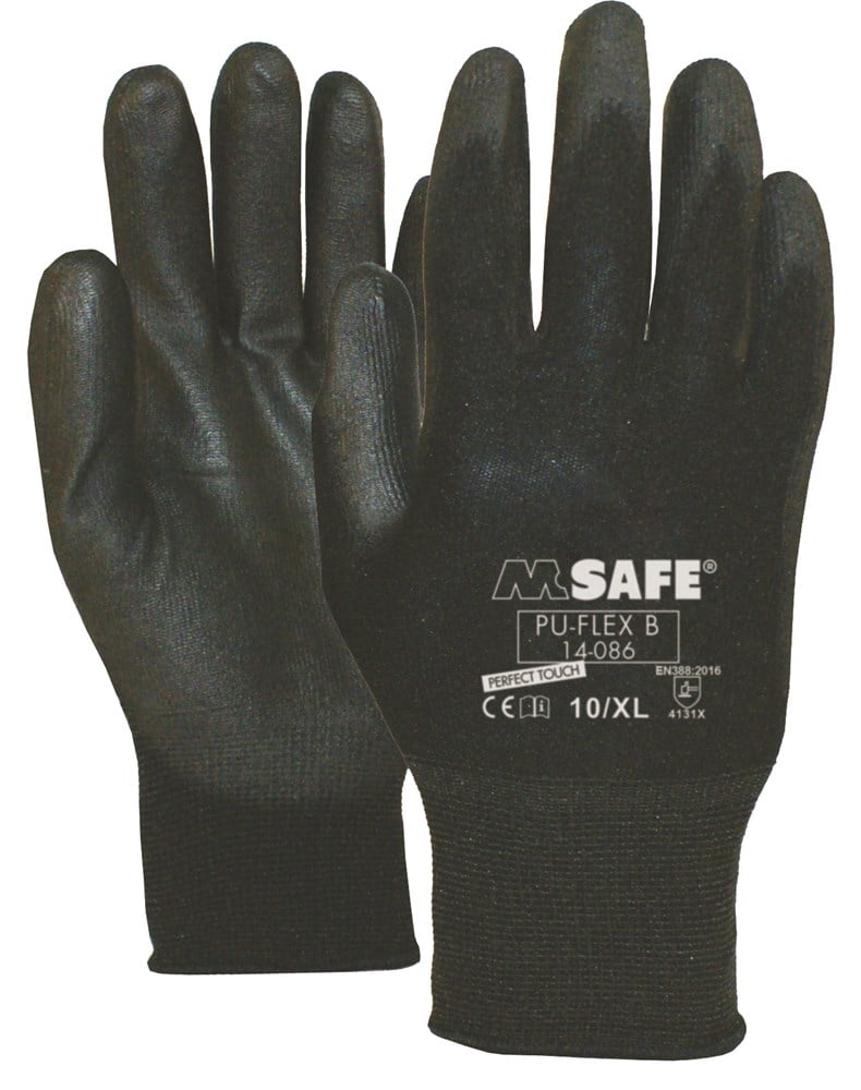 M-Safe Pu-Flex Werkhandschoen B 14-086 Zwart, M - 11408608 - 11408608