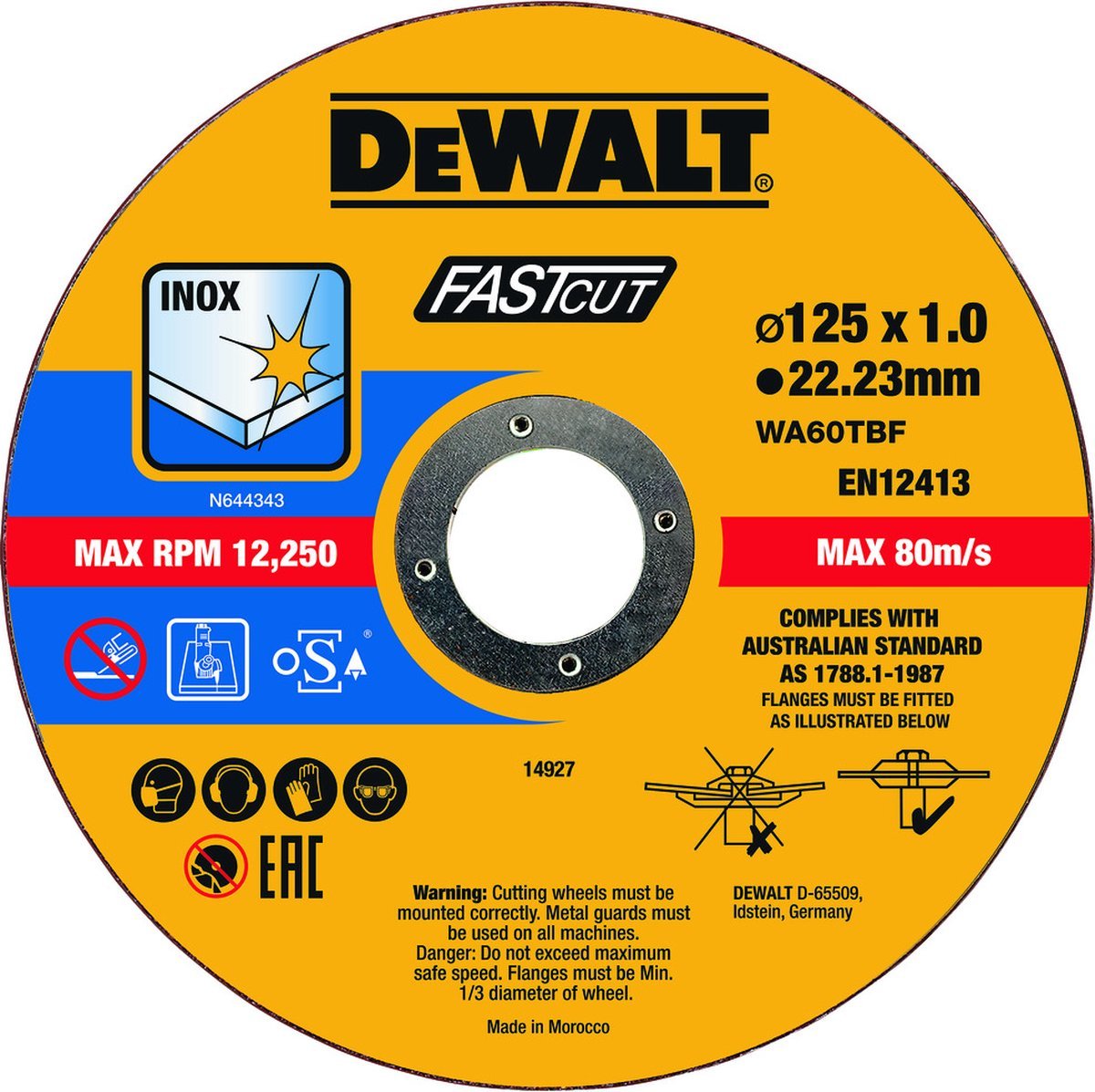 DeWalt Accessoires Doorslijpschijf Metaal 125x1x22,2mm 100 stuks - DT20540-QZ