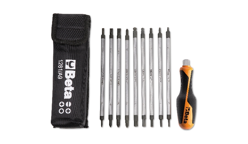Beta Assortment of 9 reversible screwdrivers and 1 accessory in case 1281BG/A9 - 012810520