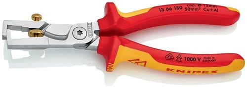 Knipex Draadstriptang | lengte 180 mm VDE | verchroomd meercomponenten mantels | 1 stuk - 13 66 180 - 1366180