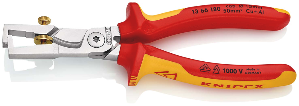 Knipex StriX® striptangen met kabelschaar | Geïsoleerd | Meer-componentengrepen | VDE-getest - 13 66 180 SB