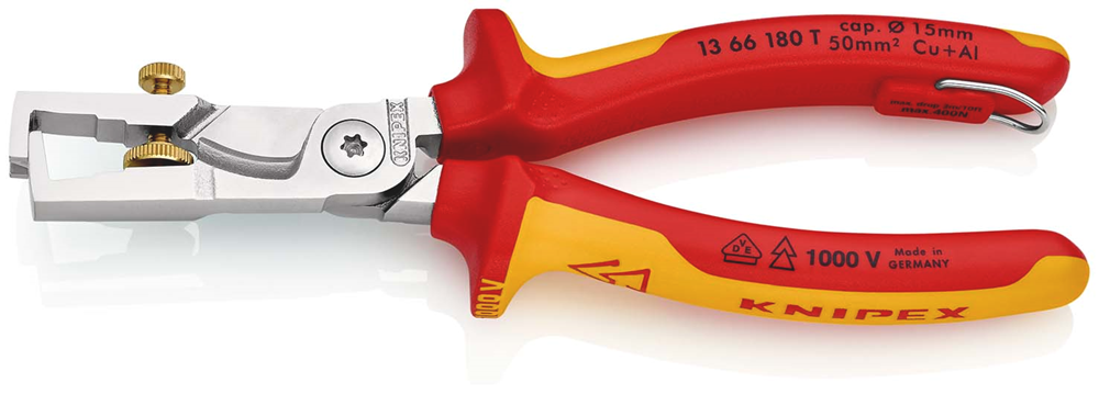 Knipex StriX® striptangen met kabelschaar | Geïsoleerd | Meercomponenten-omhullingen | VDE-getest - 13 66 180 T BK