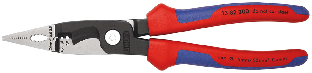 Knipex Elektro installatietang | Meer-componentengrepen | Zwart geatramenteerd | Lengte 200 mm | Zelfbedieningskaart/blister - 13 82 200 SB