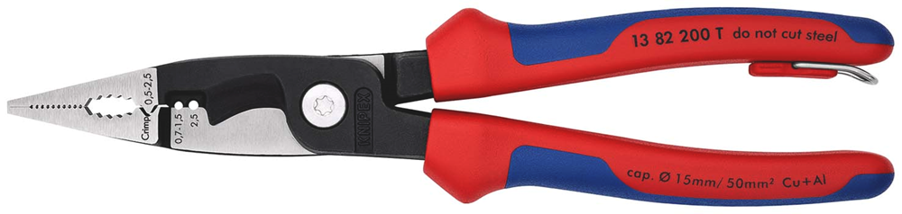 Knipex Elektro installatietang | Meer-componentengrepen | Geïntegreerde bevestiging - 13 82 200 T BK
