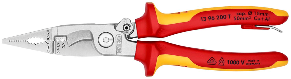 Knipex Elektro installatietang geïsoleerd | Meercomponenten-omhullingen | VDE-gekeurd | Geïntegreerde openingsveer - 13 96 200 T BK