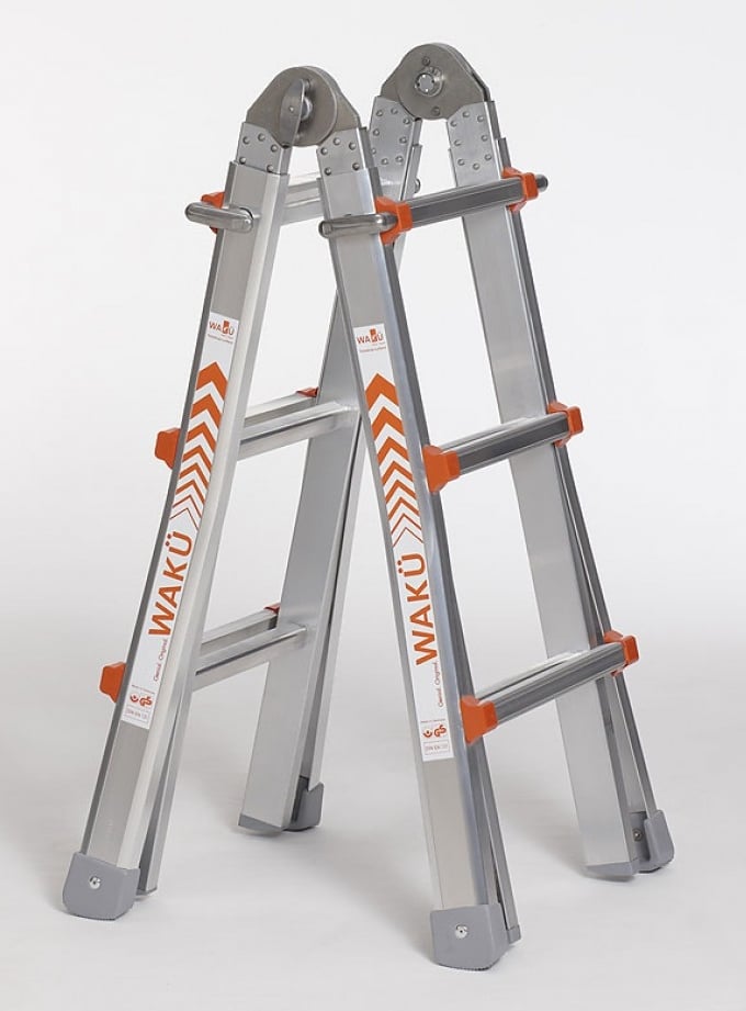 Professionele telescopische vouwladder 4x3 treden Waku