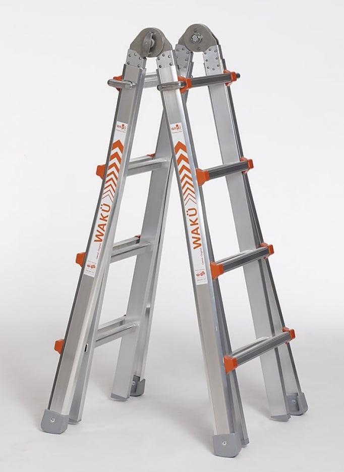 Professionele telescopische vouwladder 4x4 treden Waku