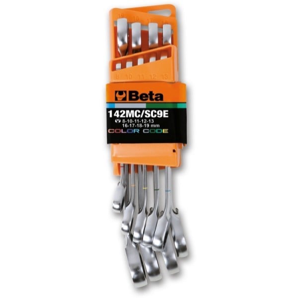 Beta 142MC/SC9E 9-delig set omschakelbare ratelringsteeksleutels | gekleurd in compacte houder - 001422088 001422088
