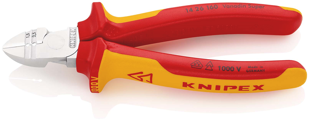 Knipex Afstrip-zijsnijtang | Geïsoleerd | Meer-componentengrepen | VDE-getest | Verchroomd - 14 26 160 SB