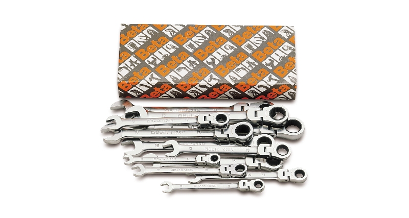 Beta 12-delige set omschakelbare ratelringsteeksleutel met kniegewricht (art. 142SN) 142SN/S13 - 001420263