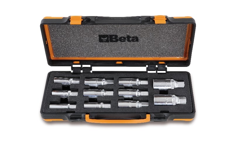 Beta 11-delig set tapeinduithalers met rol en 1/2" insteekvierkant in metalen kist met zacht foam inleg 1433/C11 - 014330311