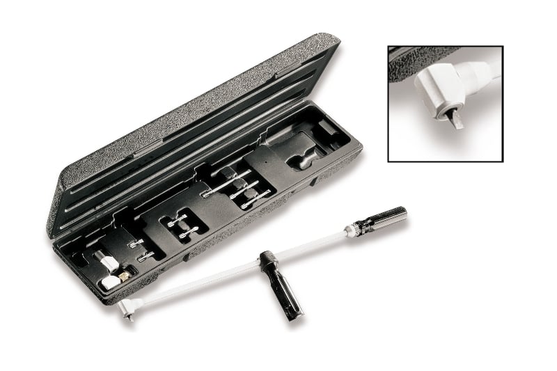 Beta Haakse schroevendraaier (90°) lange uitvoering, met bits in kunststof koffer. 1439K7 - 014390101