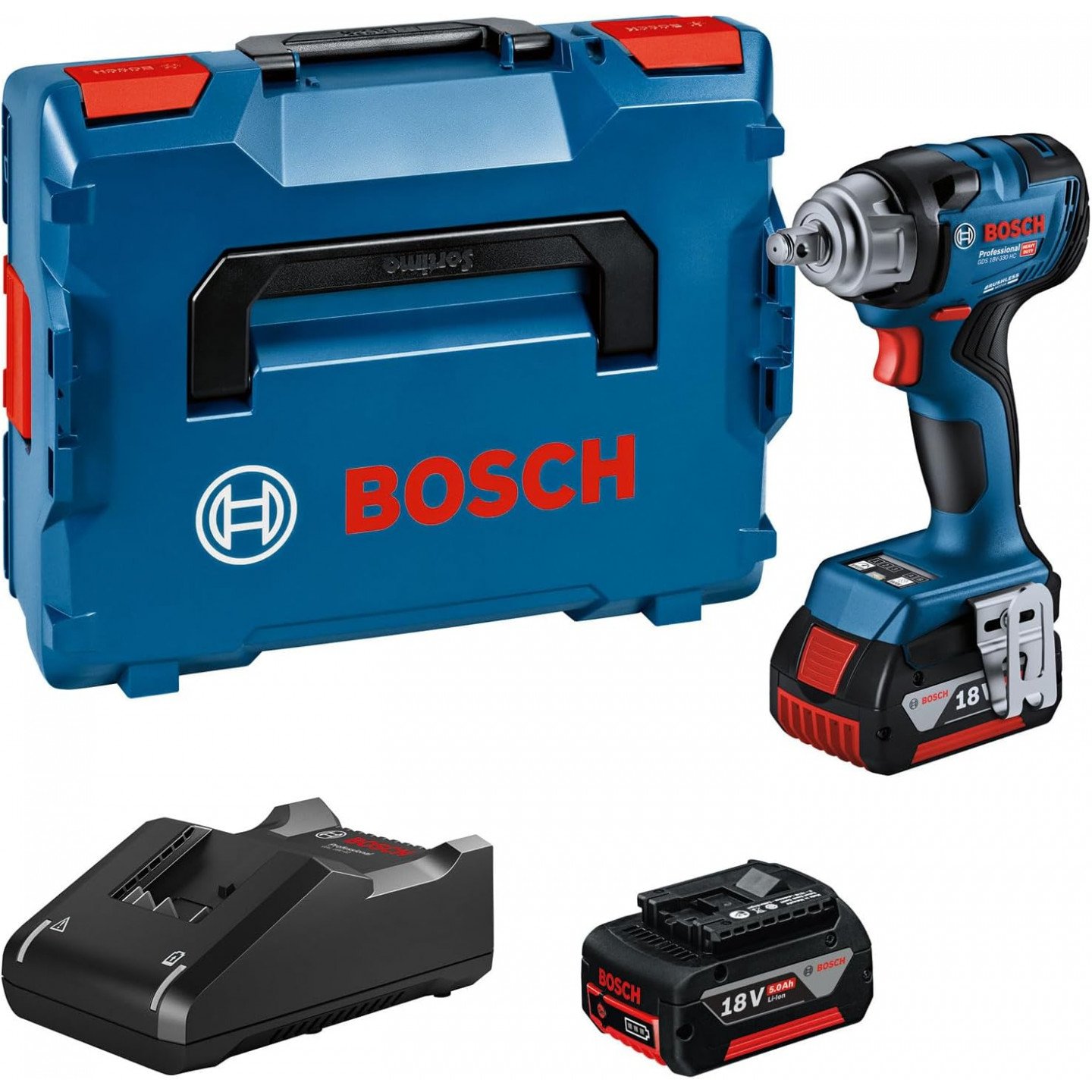 Bosch Blauw GDS 18V-330 HC Accu Slagmoeraanzetter | 330 Nm | 2 x 5 0 Ah accu + oplader | In L-Boxx 06019L5003