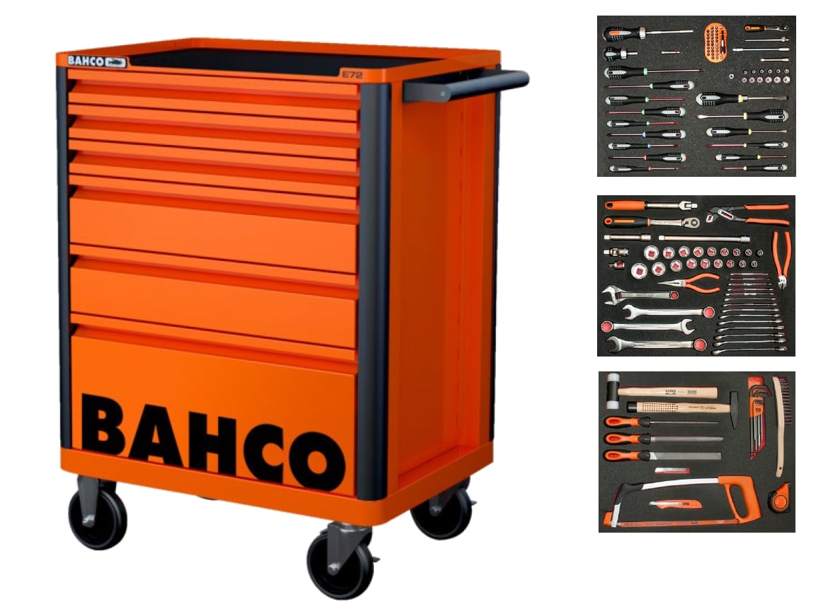 Bahco Gevulde Gereedschapswagen 6 lades oranje 130-delig 1472K6-FULL3