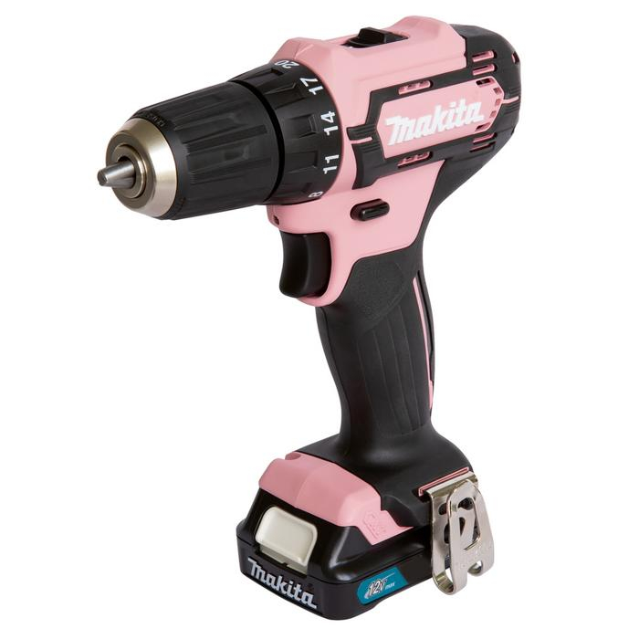 Makita DF333DWAP2 12 Volt accuboormachine ROZE met 2x accu en 74 delige bitset in koffer