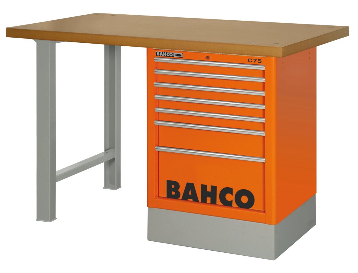 Bahco Werkbank | heavy-duty | met MDF werkblad | ladeblok | 6 lades | 2 poten | blauw | 1800 mm x 750 mm x 1030 mm - 1495K6CWB18TD