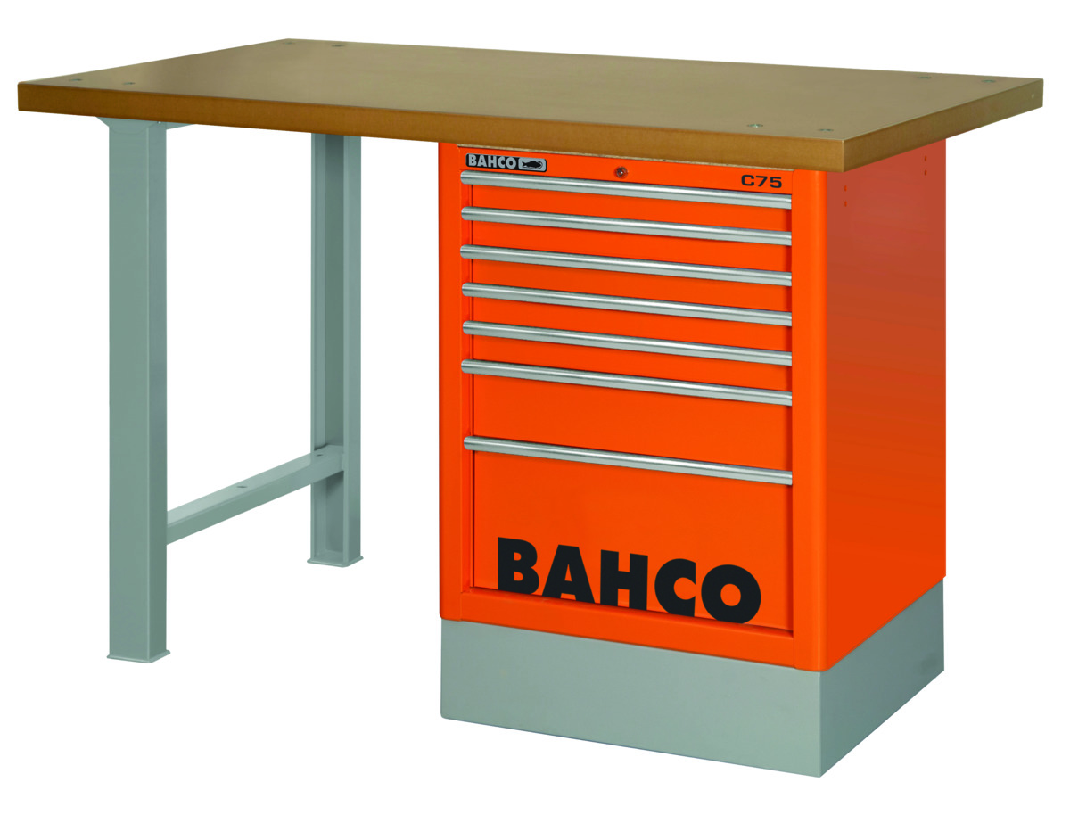 Bahco Werkbank | heavy-duty | met MDF werkblad | ladeblok | 6 lades | 2 poten | rood | 1800 mm x 750 mm x 1030 mm - 1495K6CRDWB18TD