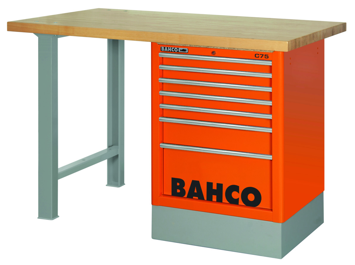 Bahco Werkbank | heavy-duty | met houten werkblad | ladeblok | 6 lades | 2 poten | zwart | 1800 mm x 750 mm x 1030 mm - 1495K7CRDWB18TW