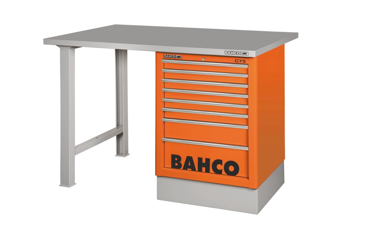 Bahco Werkbank | heavy-duty | met stalen werkblad | ladeblok | 6 lades | 2 poten | blauw | 1500 mm x 750 mm x 1030 mm 1495K7CBLWB15TS