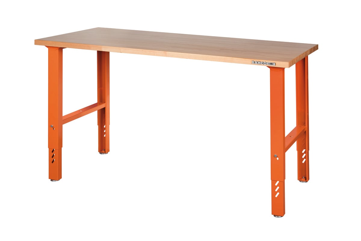 Bahco Werkbank | heavy-duty | met houten werkblad | 4 poten | in hoogte verstelbaar | grijs | 1800 mm x 750 mm x 1030 mm - 1495WBAH18TWGR