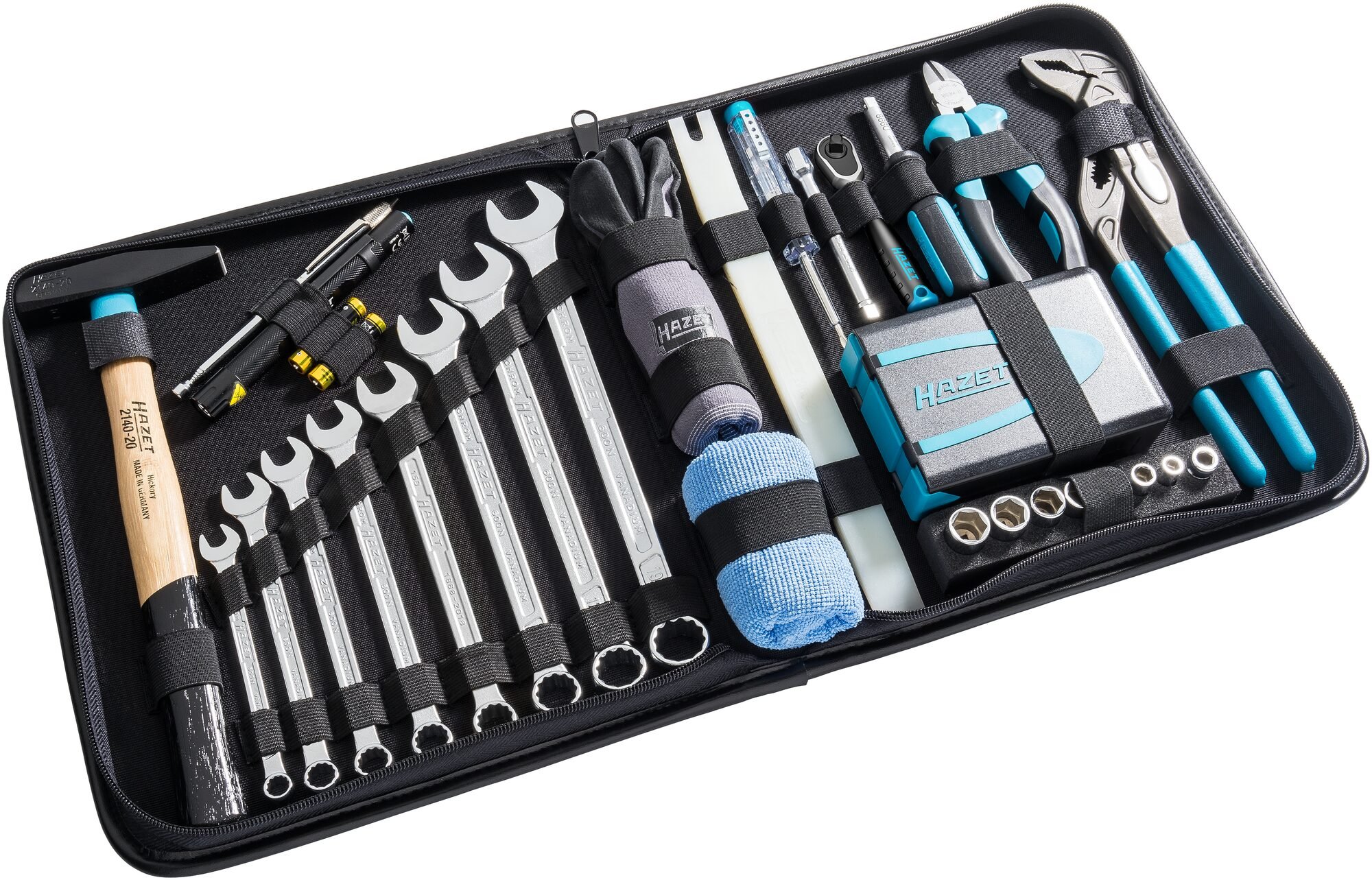 HAZET Lederen tas voor gereedschap | met assortiment 1520/64 | 1/4 inch (6,3 mm) zeskant massief, 1/4 inch (6,3 mm) vierkant hol| 64-delig | 3-19 |