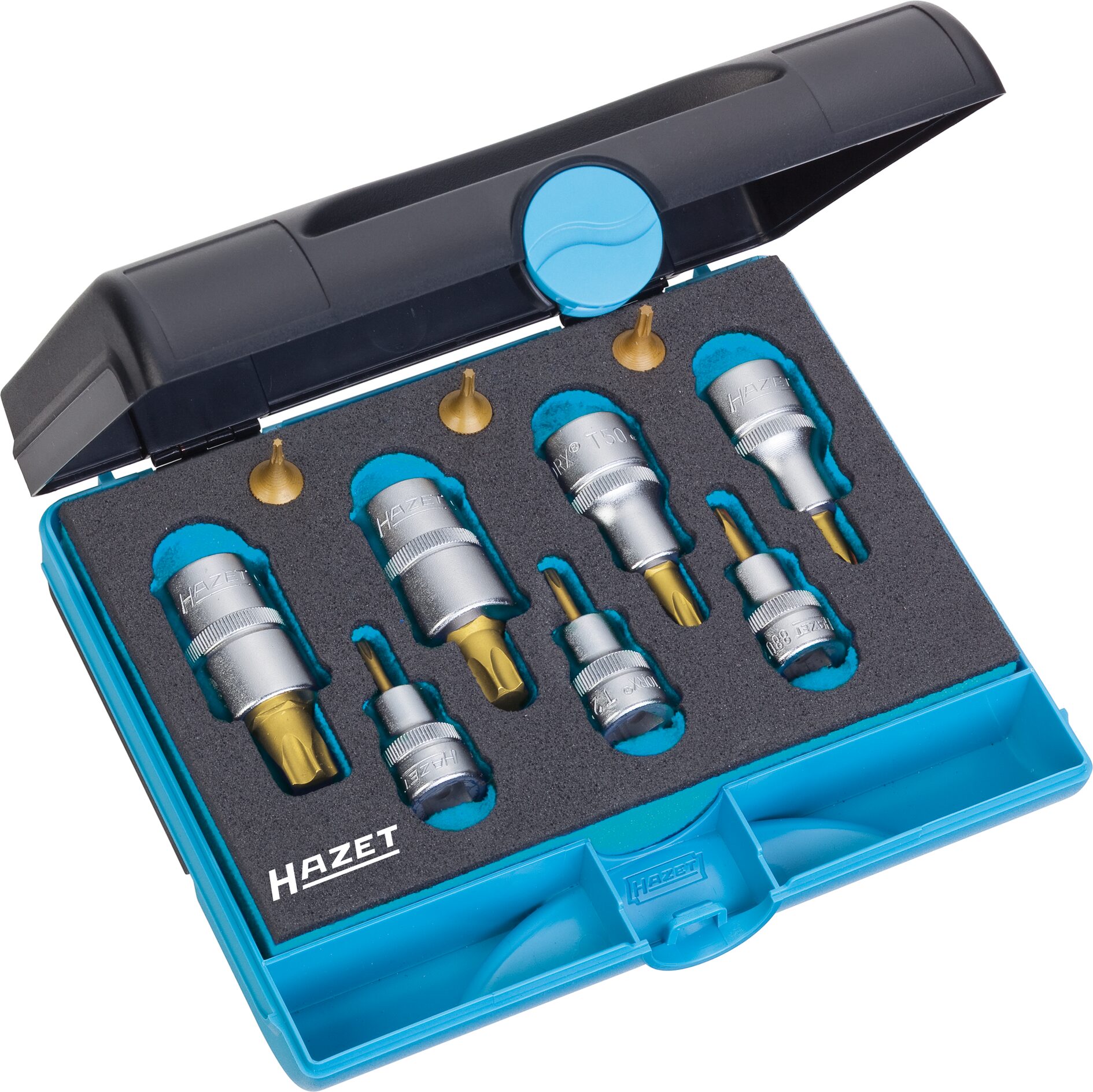 HAZET Gereedschapset 1557/10 | 1/4 inch (6,3 mm) vierkant hol, 3/8 inch (10 mm) vierkant hol, 1/2 inch (12,5 mm) vierkant hol | Binnen-TORX®-profiel |