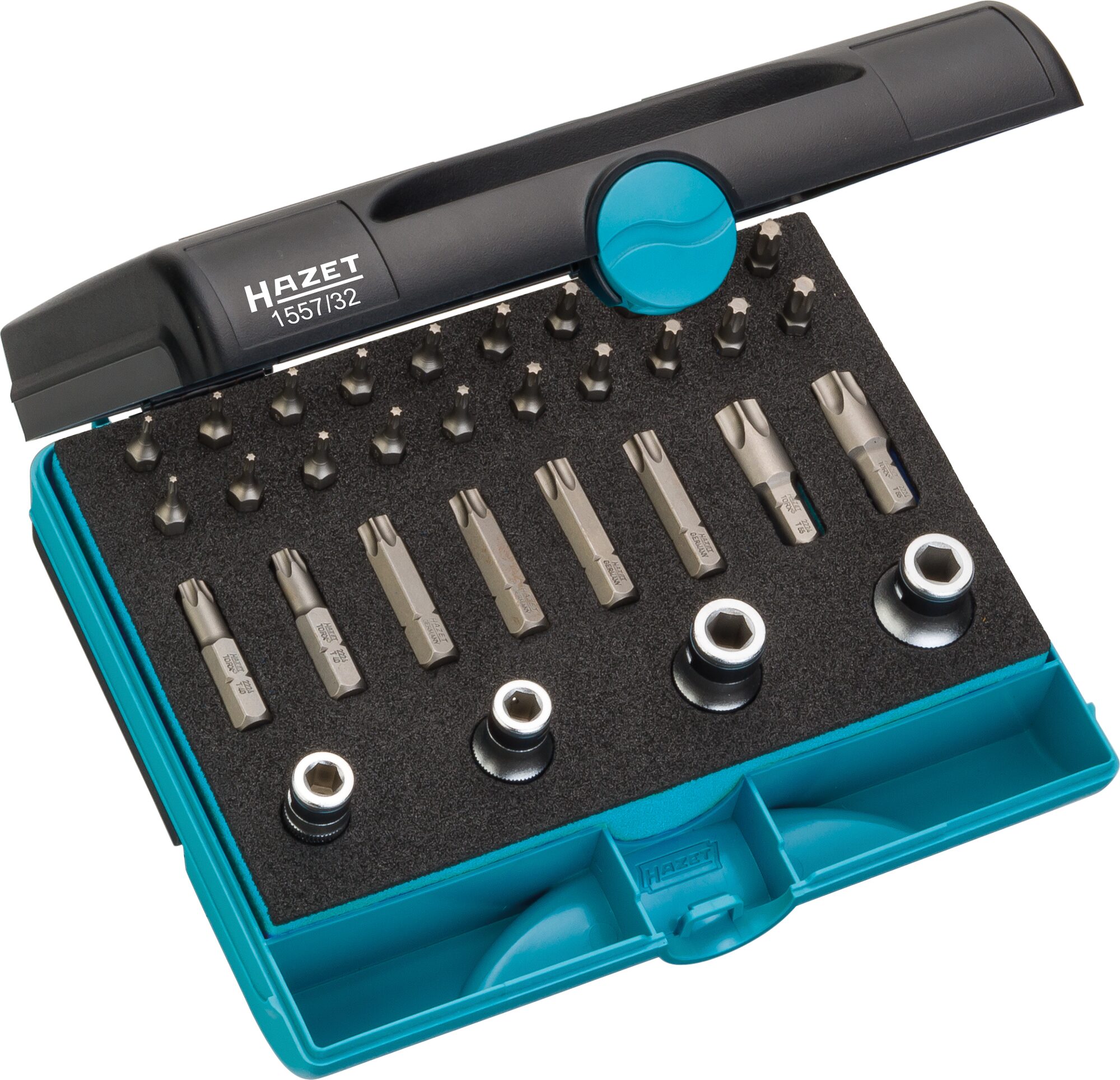 HAZET Gereedschapset 1557/32 - 1/4 inch (6,3 mm) zeskant massief - Binnen-TORX®-profiel - 32-delig - T6 - T55