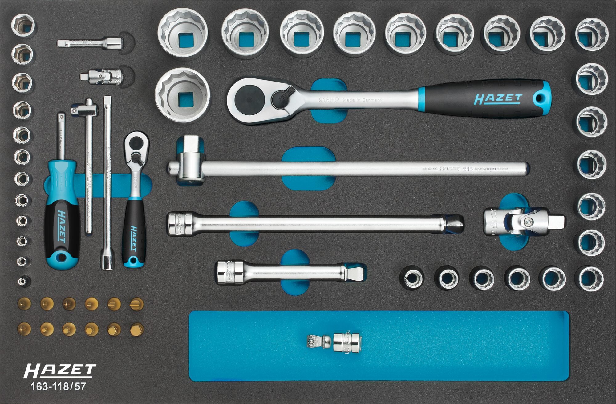 HAZET Dopsleutelset | 1/2 inch (12,5 mm) vierkant hol, 1/4 inch (6,3 mm) vierkant hol | Binnen-zeskant-profiel, Sleufprofiel, Kruiskop profiel PH,