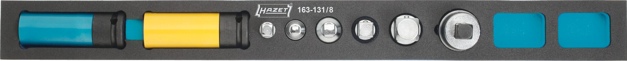 HAZET Dopsleutelset 163-131/8 · 1/4 inch (6,3 mm) vierkant hol, 3/8 inch (10 mm) vierkant hol, 1/2 inch (12,5 mm) vierkant hol, 3/4 inch (20 mm)