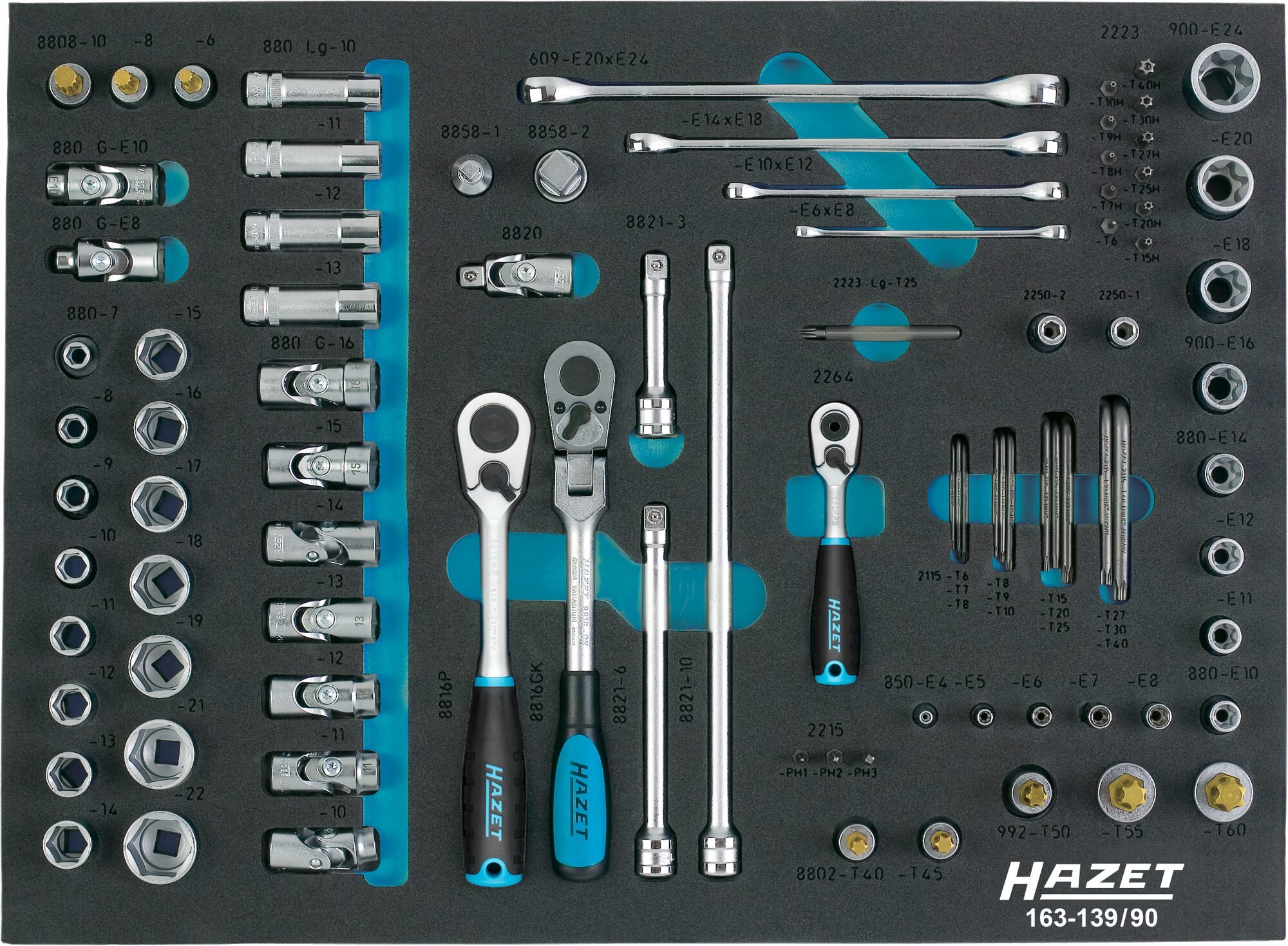 HAZET Dopsleutelset | 1/2 inch (12,5 mm) vierkant hol, 3/8 inch (10 mm) vierkant hol, 1/4 inch (6,3 mm) vierkant hol, 1/4 inch (6,3 mm) zeskant