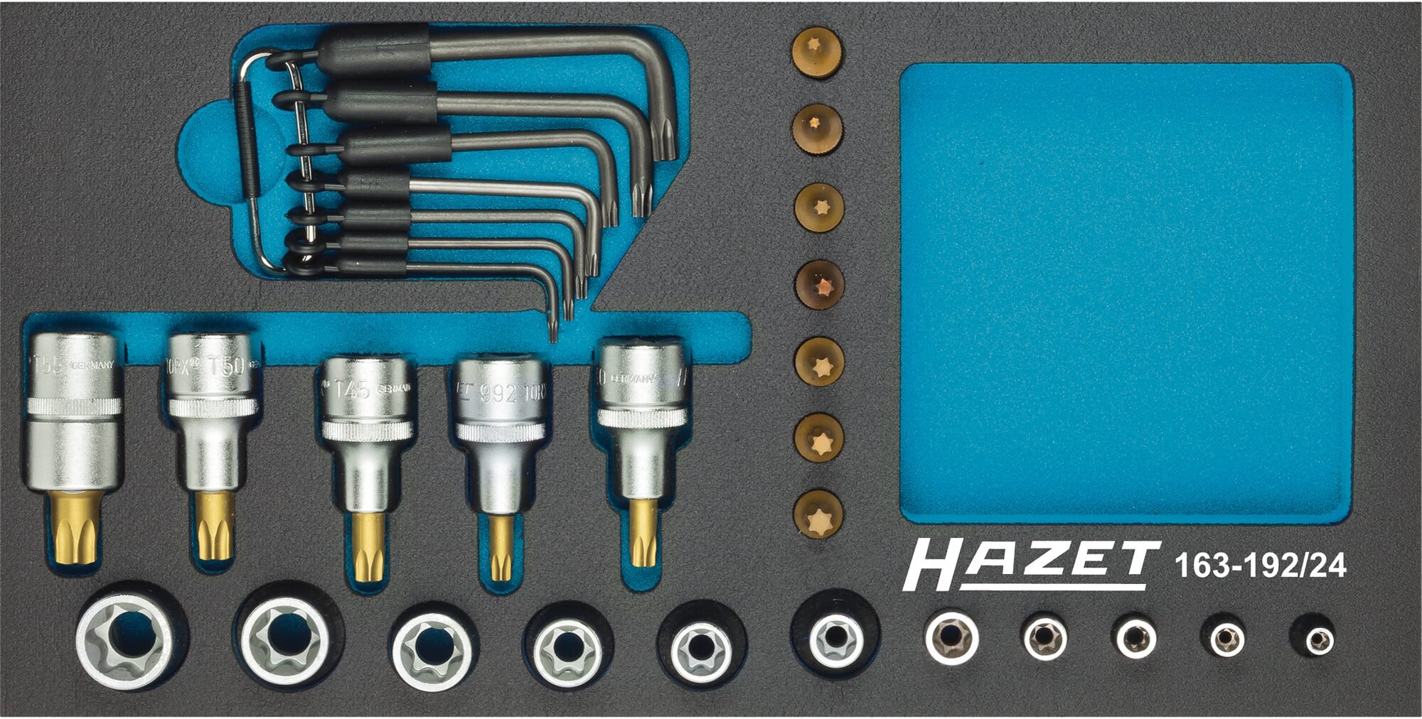 HAZET Dopsleutelset - TORX® 163-192/24 - 1/2 inch (12,5 mm) vierkant hol, 1/4 inch (6,3 mm) vierkant hol - Buiten-TORX®-profiel, Binnen-TORX®-profiel