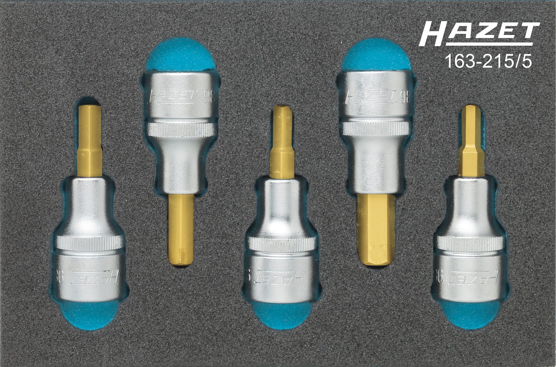 HAZET Dopsleutelbitset 163-215/5 · 1/2 inch (12,5 mm) vierkant hol · Binnen-zeskant-profiel · 5-delig · 5 · 6 · 7 · 8 · 10