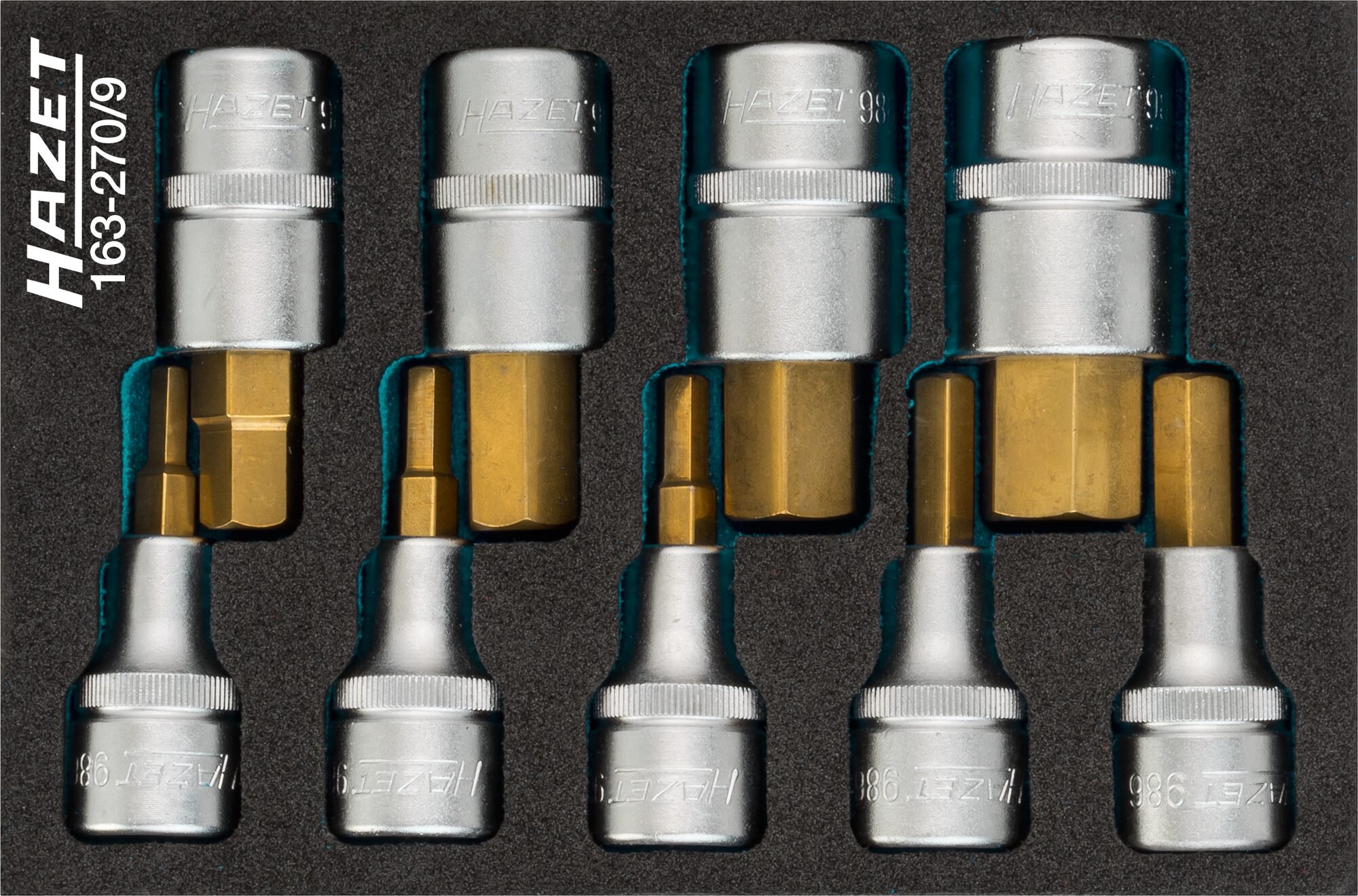 HAZET Dopsleutelbitset 163-270/9 - 1/2 inch (12,5 mm) vierkant hol - Binnen-zeskant-profiel - 9-delig - 5 - 19
