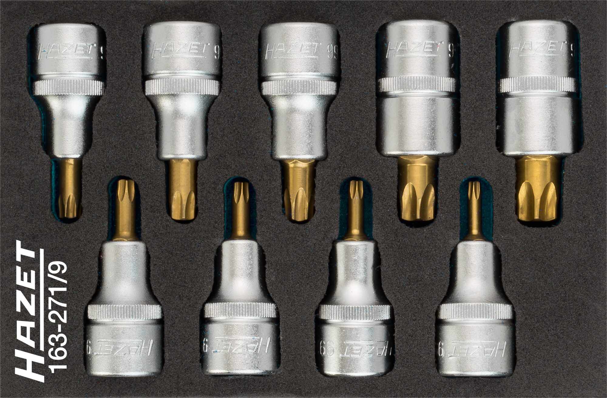 HAZET Dopsleutelbitset - TORX® 163-271/9 - 1/2 inch (12,5 mm) vierkant hol - Binnen-TORX®-profiel - 9-delig - T20 - T60