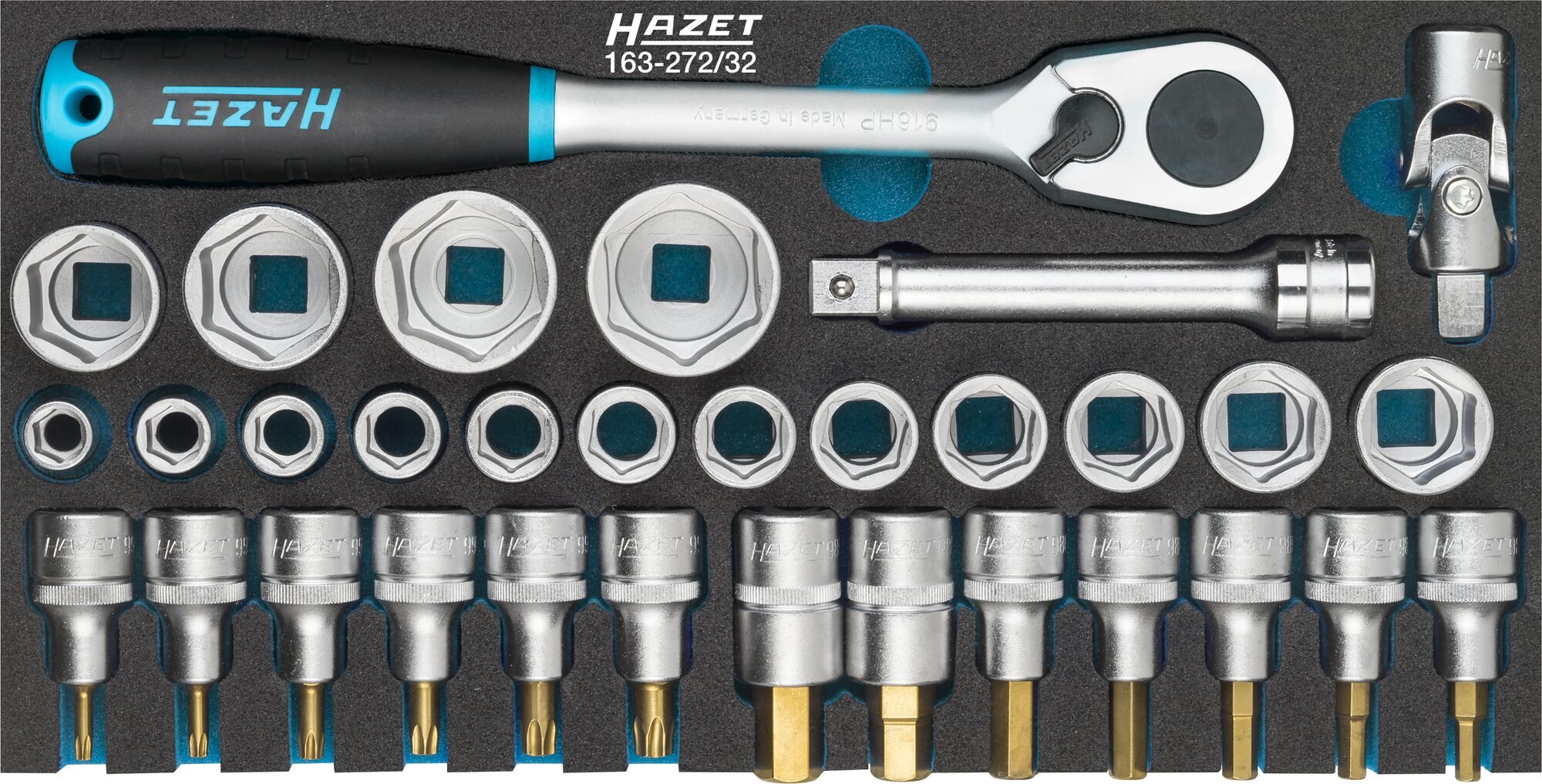 HAZET Dopsleutelset 163-272/32 - 1/2 inch (12,5 mm) vierkant hol - Buitentwaalfkant tractieprofiel, Binnen-TORX®-profiel, Binnen-zeskant-profiel -