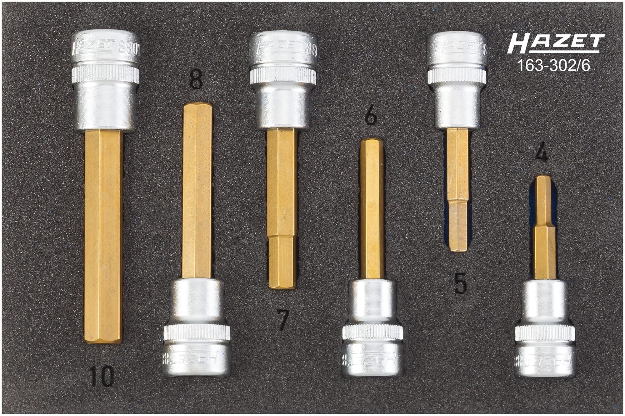 HAZET Dopsleutelbitset 163-302/6 - 3/8 inch (10 mm) vierkant hol - Binnen-zeskant-profiel - 6-delig - 4 - 10
