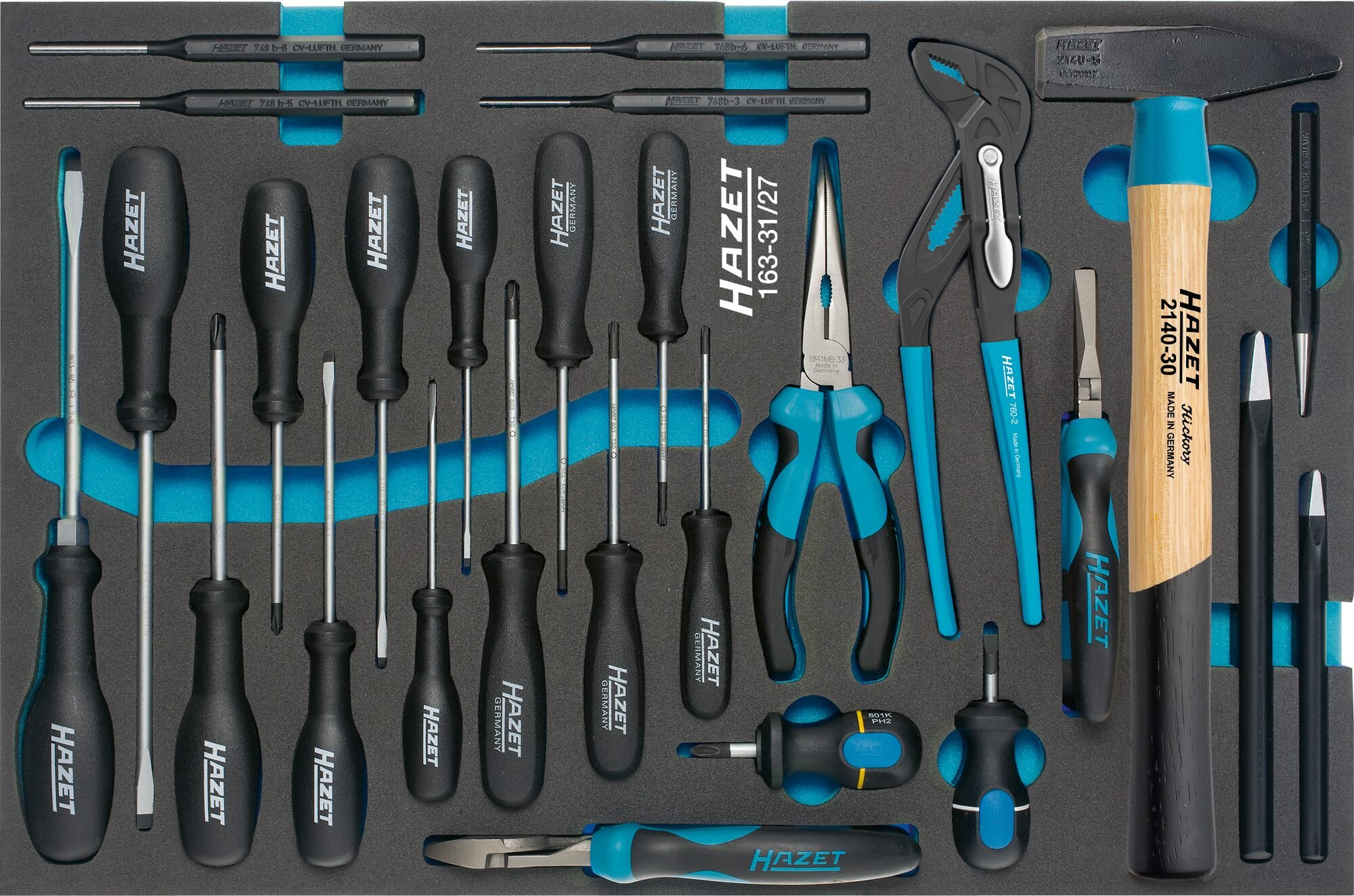 HAZET Gereedschapset - schroevendraaiers - tangen enz. 163-31/27 - Kruiskop profiel PH, Sleufprofiel, Binnen-TORX®-profiel - 27-delig - 0,4 x 2,5 -