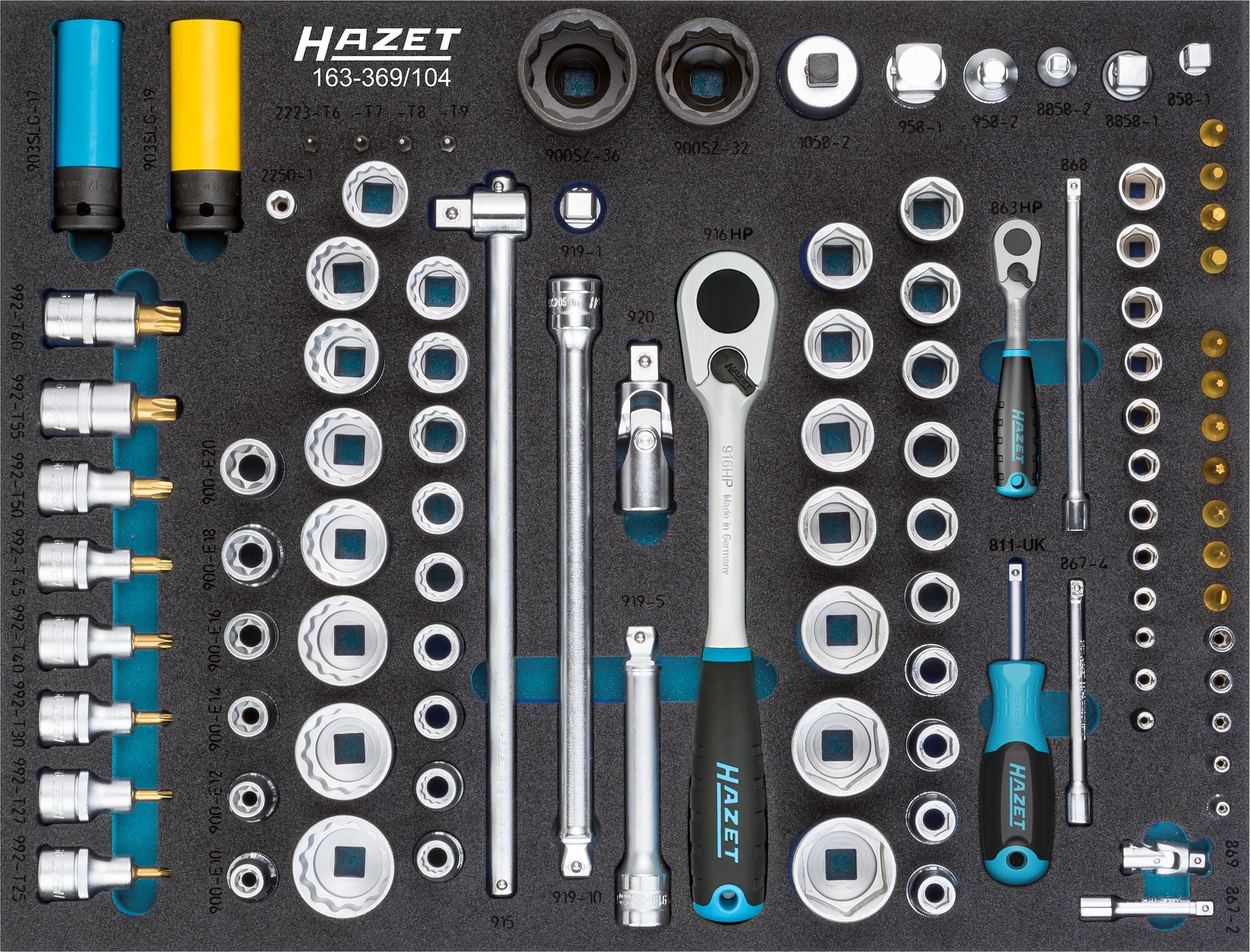 HAZET Dopsleutelset | 1/4 inch (6,3 mm) vierkant hol, 1/2 inch (12,5 mm) vierkant hol, 3/4 inch (20 mm) vierkant massief |