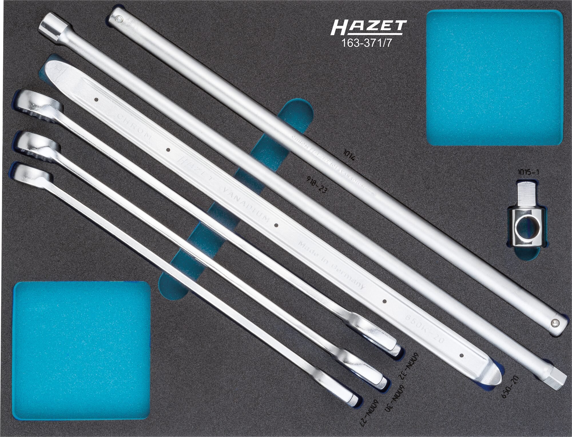 HAZET Gereedschapset 163-371/7 · Buitentwaalfkant tractieprofiel, Buiten-zeskant-profiel, 1/2 inch (12,5 mm) vierkant massief, 3/4 inch (20 mm)