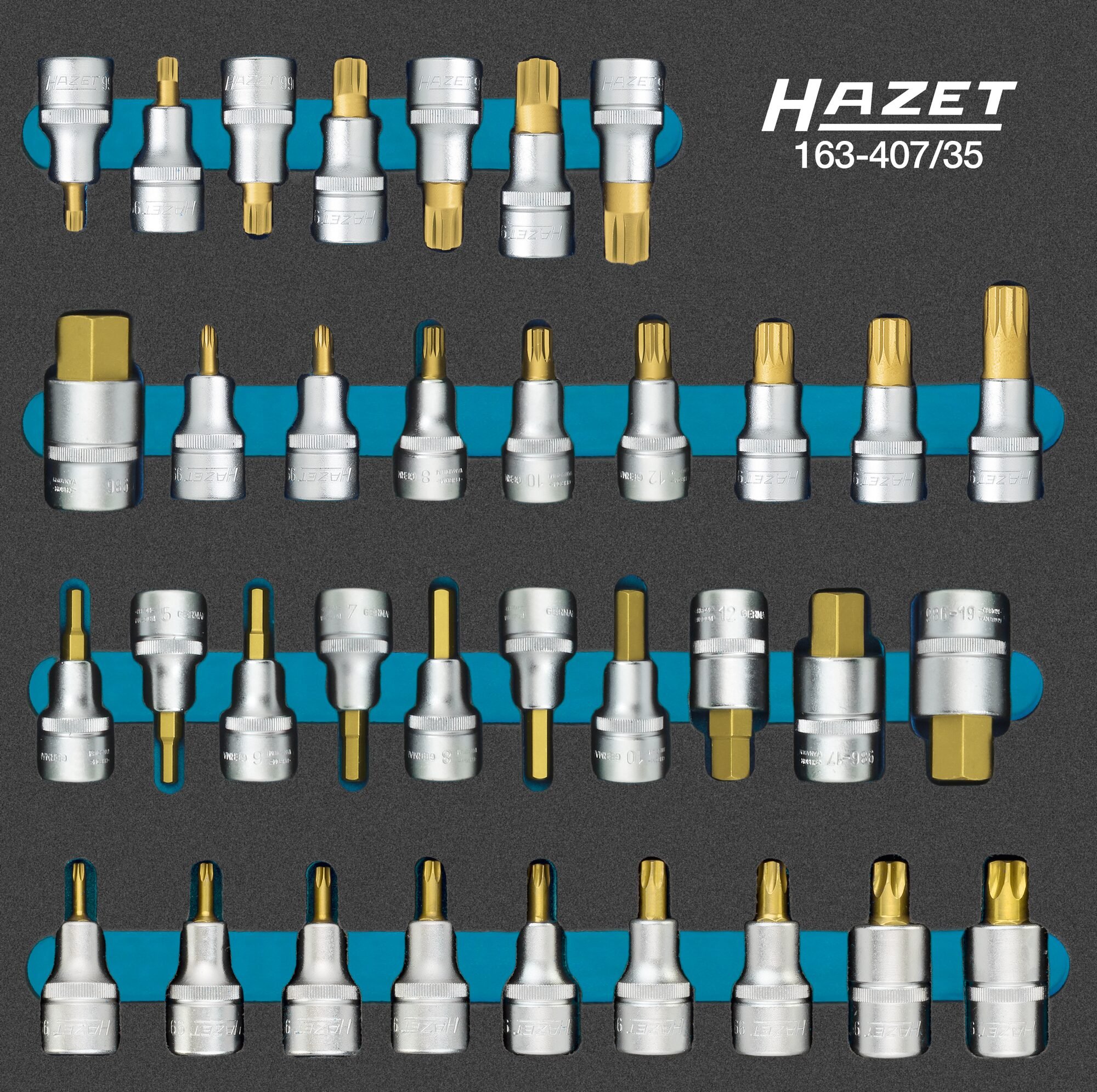 HAZET Dopsleutelbitset | 1/2 inch (12,5 mm) vierkant hol | Binnen-zeskant-profiel, Binnenveeltandprofiel XZN, Binnenspieprofiel Ribe-CV,