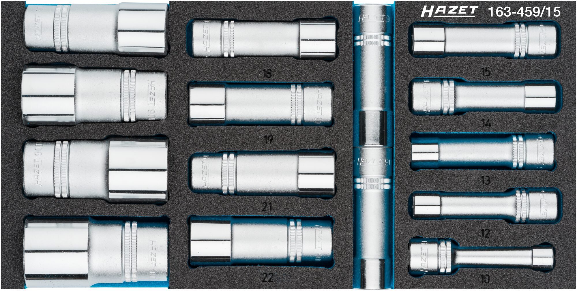 HAZET Dopsleutelset 163-459/15 - 1/2 inch (12,5 mm) vierkant hol - Buiten-zeskant-tractieprofiel - 15-delig - 10 - 32